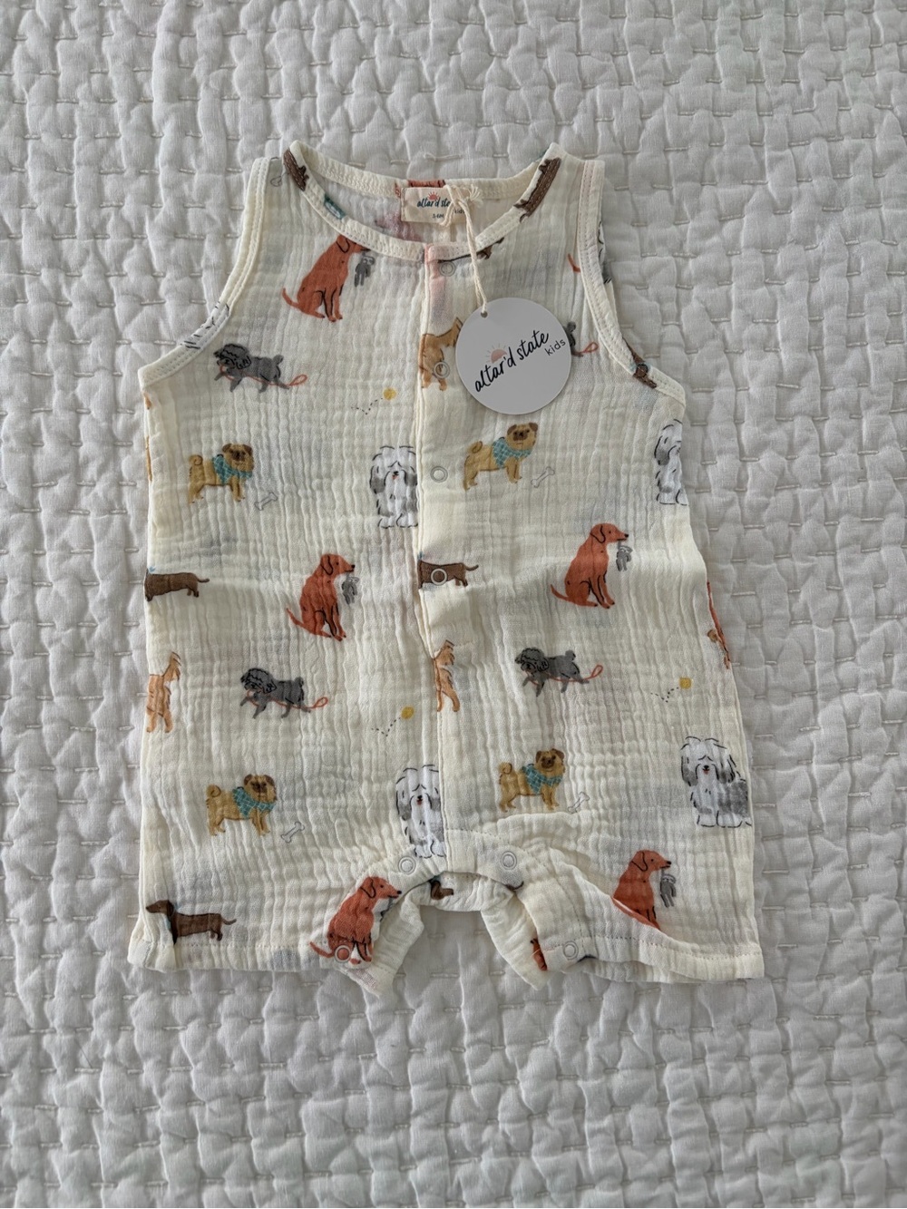NWT Angel Dear/Altar’d State Kids Organic Cotton Muslin Dog Sleeveless Romper